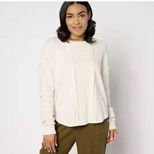 Peace Love World Curved Hem Long-Sleeve Top-XXS